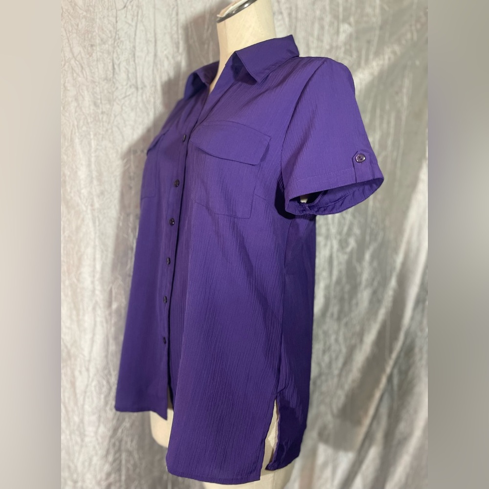 Notations Purple Polyester Button Up Blouse M - image 8